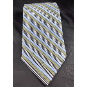 Nautica‎ 100% Silk Men's Necktie Blue Gold Silver Striped Vintage Wide Made USA